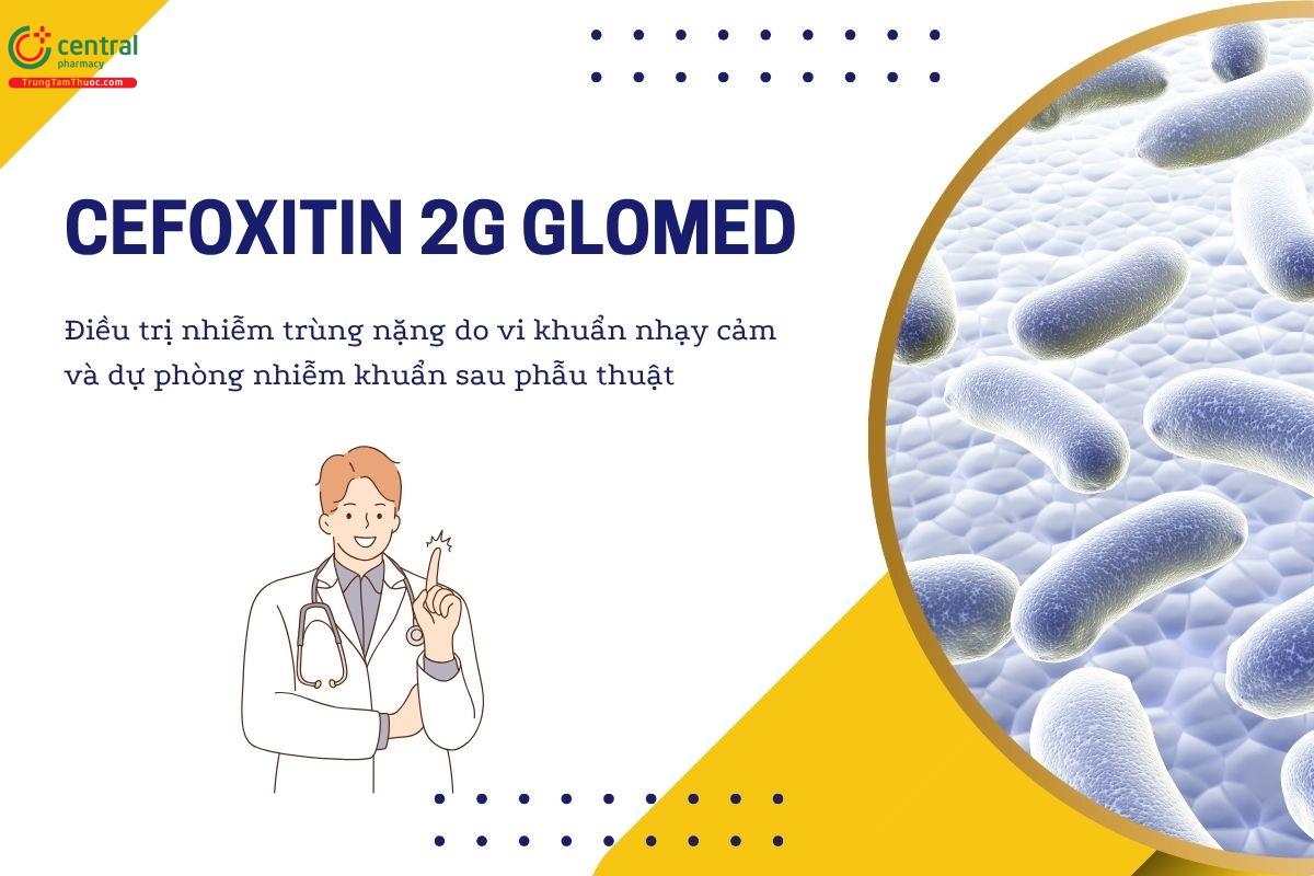 Thuốc Cefoxitin 2g Glomed điều trị nhiễm trùng nặng do vi khuẩn nhạy cảm và dự phòng nhiễm khuẩn sau phẫu thuật