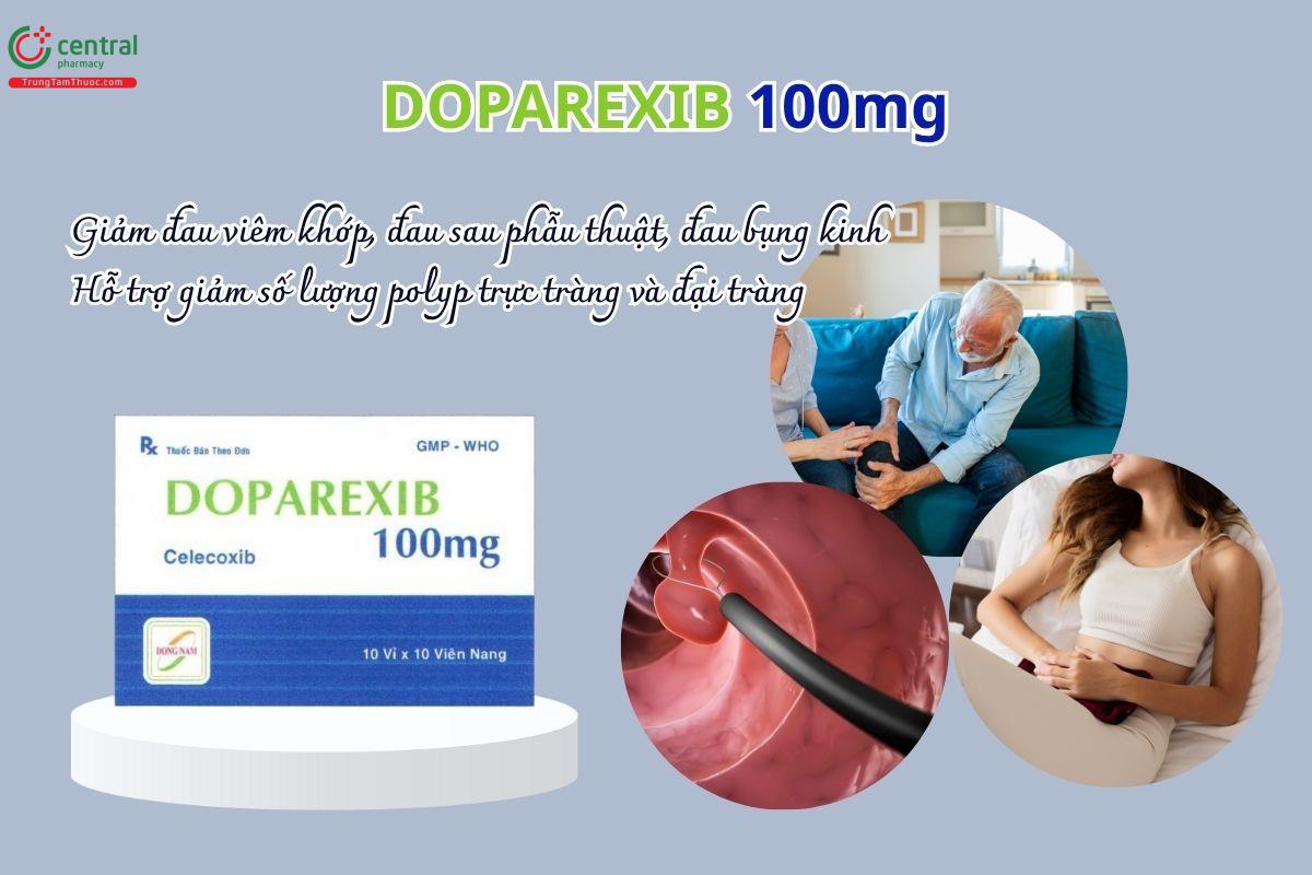 Thuốc Doparexib 100mg giúp giảm đau viêm khớp, đau sau phẫu thuật, đau bụng kinh, hỗ trợ giảm polyp ở bệnh nhân đa polyp gia đình