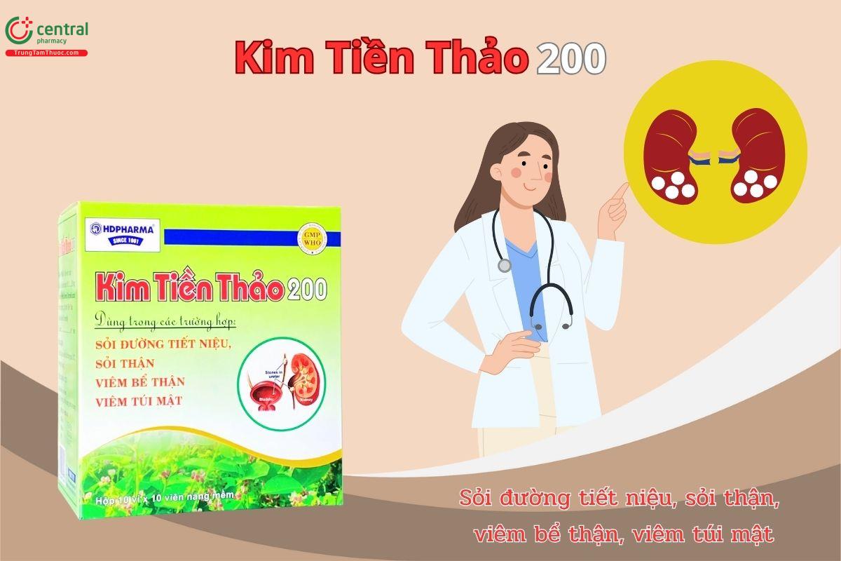 Thuốc Kim Tiền Thảo 200 HDPHARMA giúp lợi niệu, dùng trong các trường hợp: Sỏi đường tiết niệu, sỏi thận, viêm bể thận, viêm túi mật