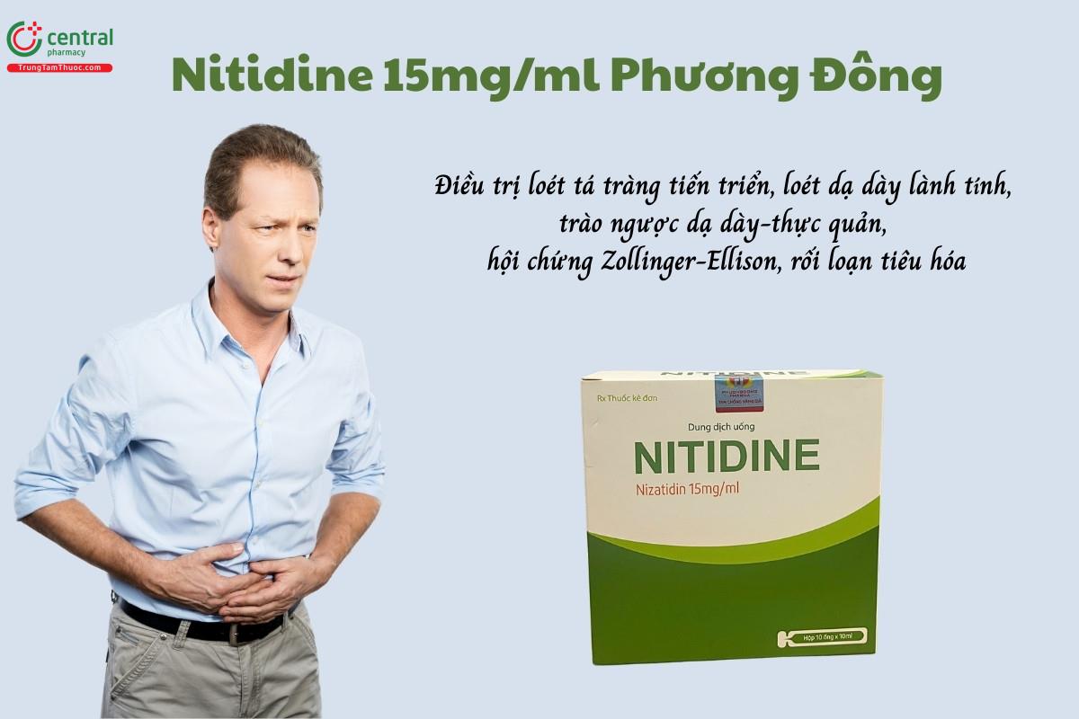 ​Thuốc Nitidine 15mg/ml Phương Đông điều trị loét tá tràng tiến triển, loét dạ dày lành tính, trào ngược dạ dày - thực quản, hội chứng Zollinger - Ellison, rối loạn tiêu hóa