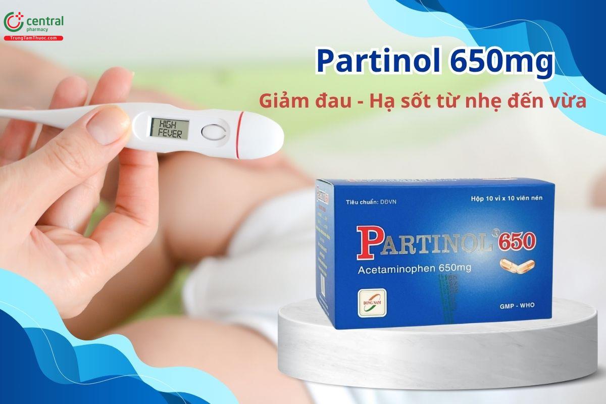 Thuốc Partinol 650mg giúp giảm đau, hạ sốt từ nhẹ đến vừa