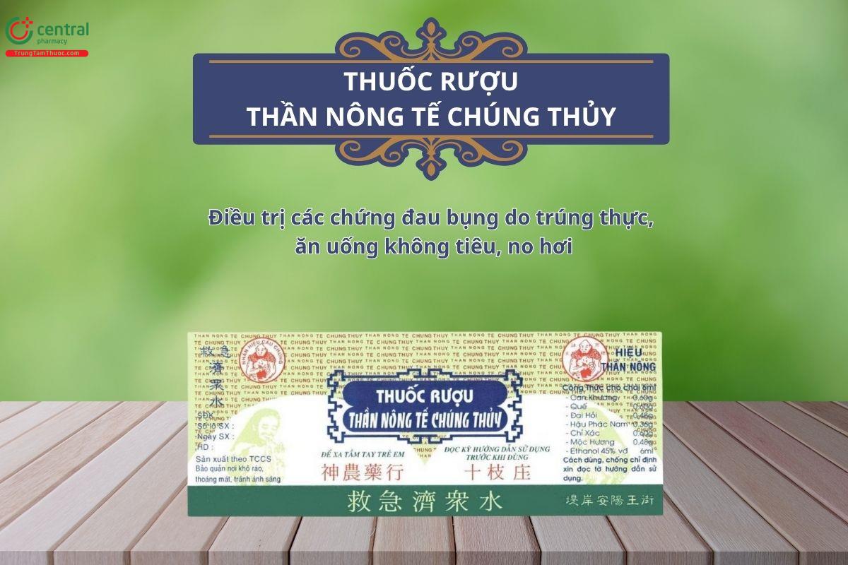 Thuốc Rượu Thần Nông Tế Chúng Thủy dùng để trị các chứng đau bụng do trúng thực, ăn uống không tiêu, no hơi