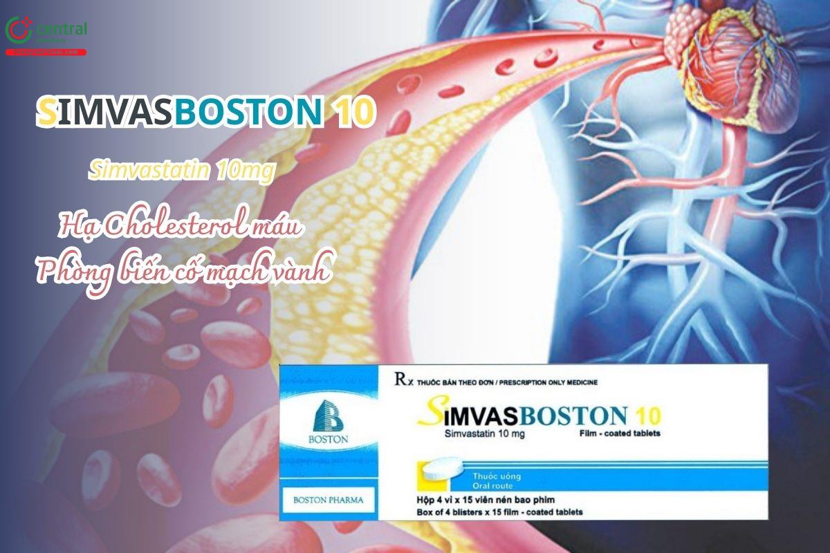 Thuốc Simvasboston 10mg - Hạ cholesterol máu, phòng biến cố mạch vành