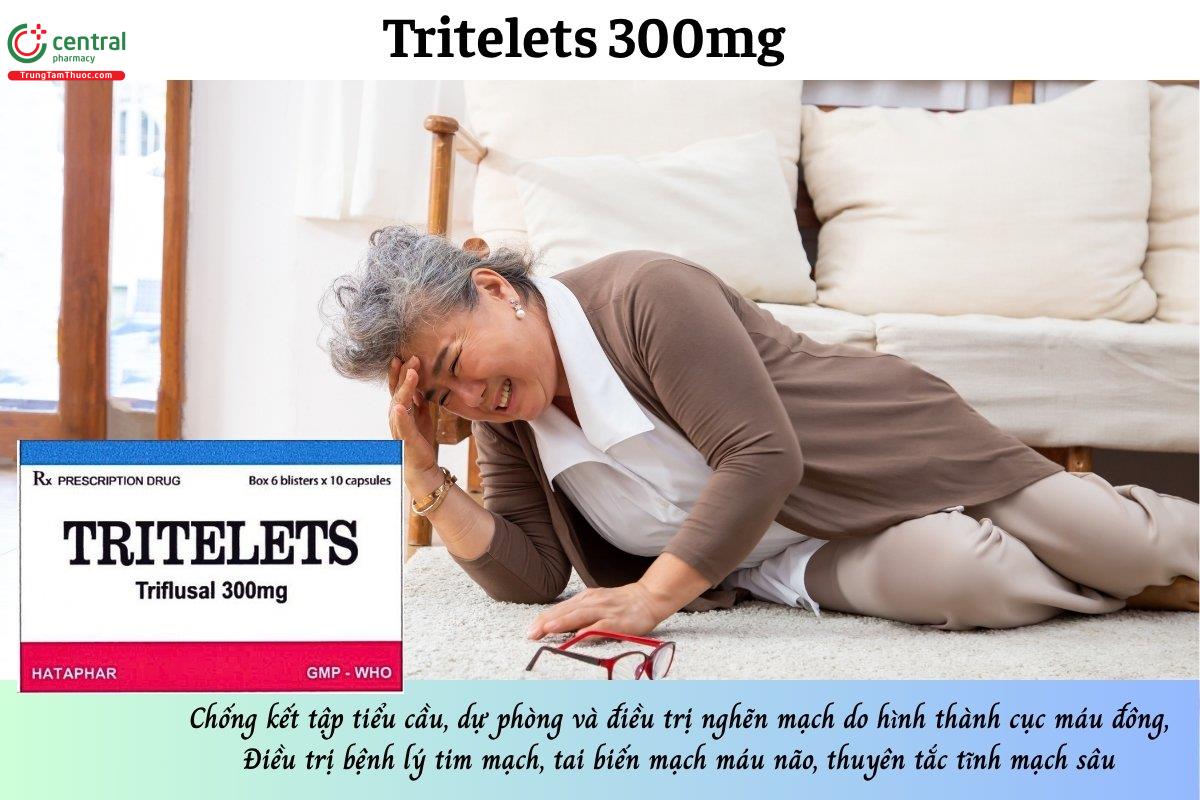 Thuốc Tritelets 300mg giúp chống kết tập tiểu cầu, dự phòng và điều trị nghẽn mạch, đột quỵ, nhồi máu cơ tim, tai biến mạch máu não và thuyên tắc mạch não