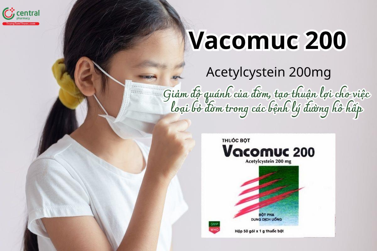 Thuốc Vacomuc 200mg (thuốc bột) giúp giảm đờm trong bệnh lý đường hô hấp