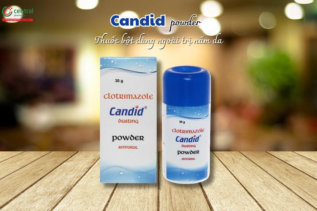 Candid dạng bột được dùng tại chỗ trên da để hỗ trợ điều trị các bệnh do nấm, thường phối hợp với dạng clotrimazol khác như kem, dạng xịt để tăng hiệu quả điều trị.