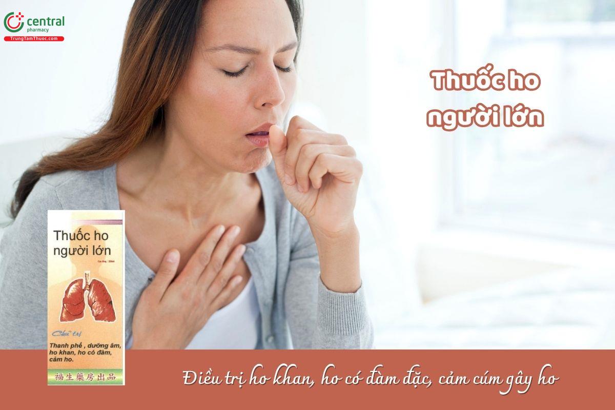 Thuốc ho người lớn Phước Sanh Pharma có tác dụng thanh phế, dưỡng âm, được sử dụng để điều trị ho khan, ho có đàm đặc, cảm cúm gây ho