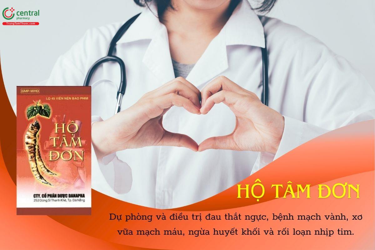 Thuốc Hộ tâm đơn dùng để dự phòng và điều trị đau thắt ngực, bệnh mạch vành, xơ vữa mạch máu, ngừa huyết khối và rối loạn nhịp tim.