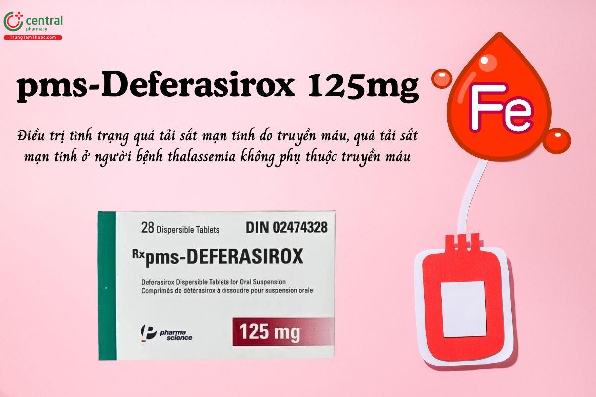 Thuốc pms-Deferasirox 125mg điều trị tình trạng quá tải sắt mạn tính do truyền máu, quá tải sắt mạn tính ở người bệnh thalassemia không phụ thuộc truyền máu