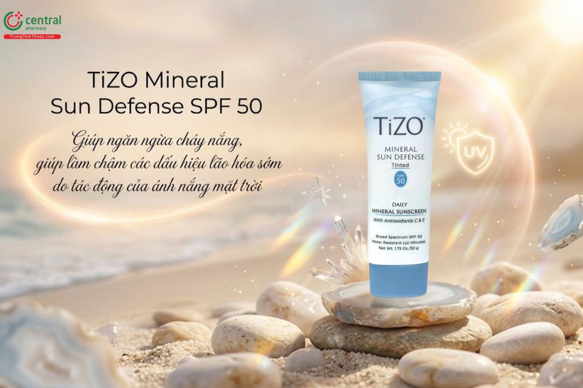 TiZO Mineral Sun Defense SPF 50 hạn chế dấu hiệu lão hóa do ánh nắng