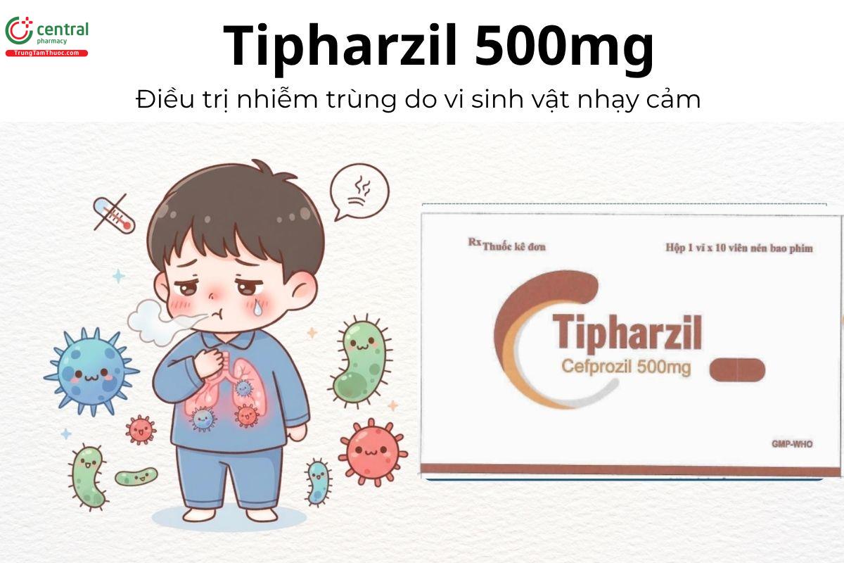 Thuốc Tipharzil 500mg - Điều trị nhiễm trùng từ nhẹ đến vừa do vi sinh vật nhạy cảm