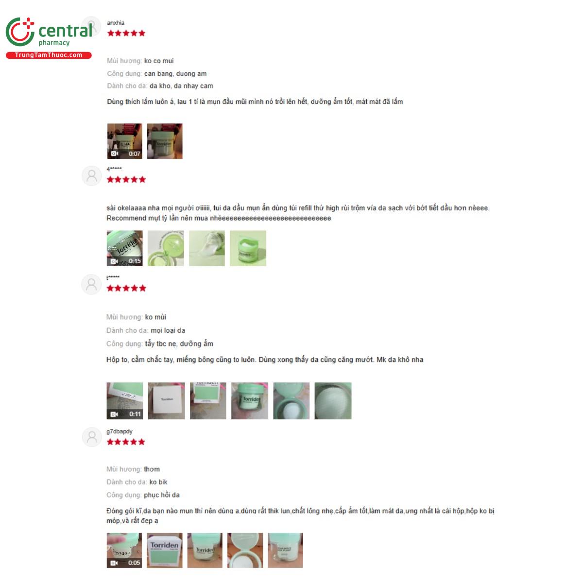 Một số đánh giá của khách hàng về sản phẩm Toner Pad Torriden xanh lá