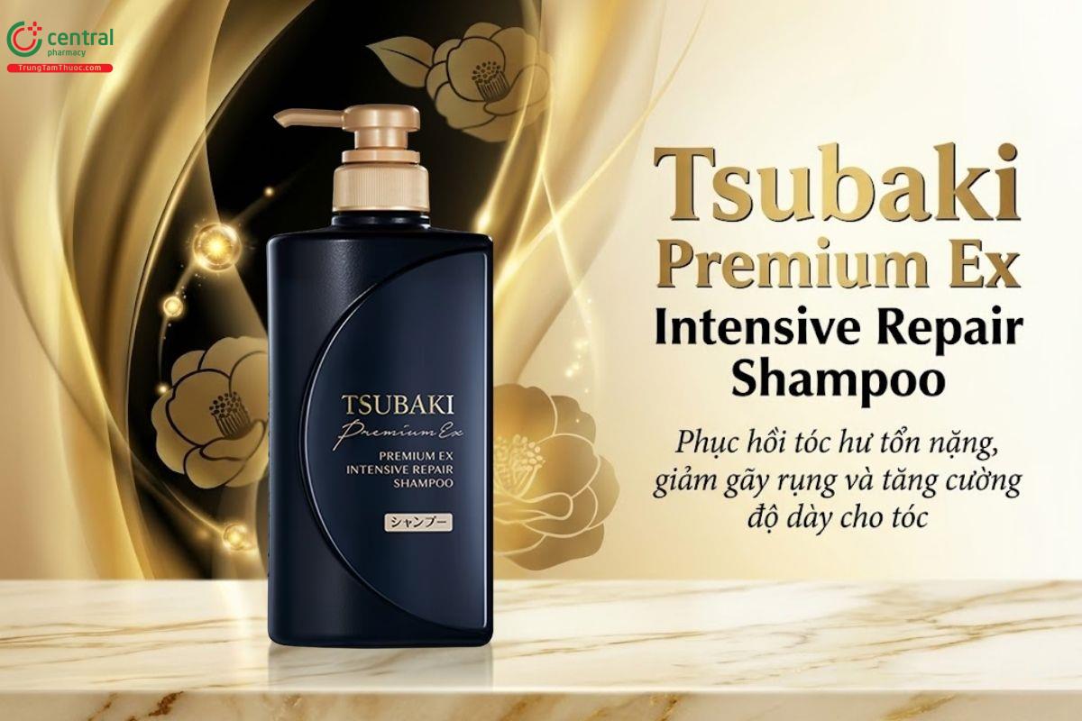 Dầu gội Tsubaki Premium Ex Intensive Repair màu đen phục hồi tóc hư tổn
