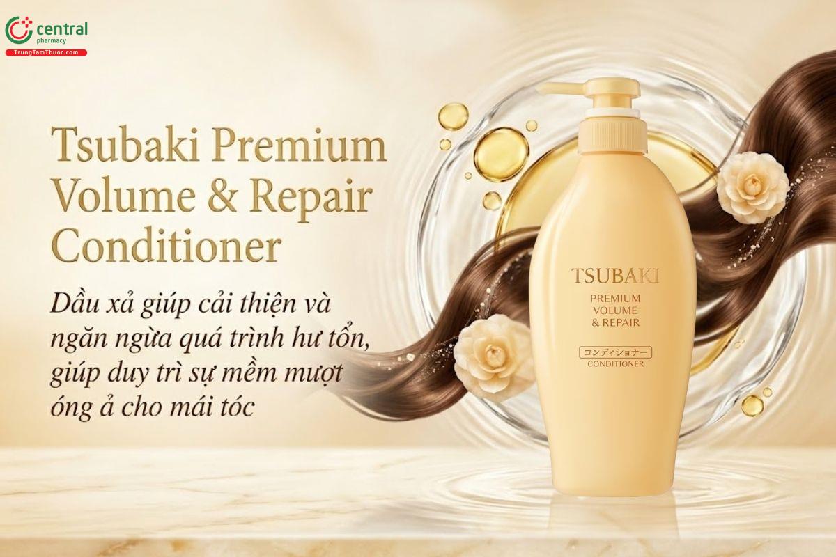Dầu xả Tsubaki Premium Volume & Repair màu vàng phục hồi tóc hư tổn