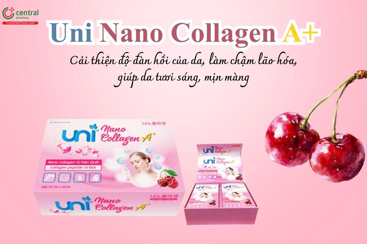 Uni Nano Collagen A+ cải thiện độ đàn hồi của da, làm chậm lão hóa, giúp da tươi sáng, mịn màng