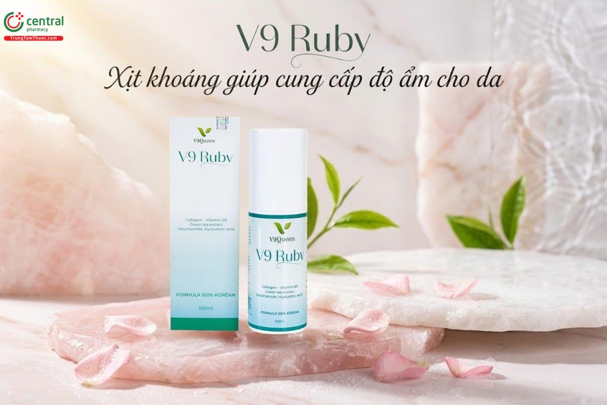 Xịt khoáng V9 Ruby bổ sung độ ẩm cho da, giữ lớp trang điểm bền lâu