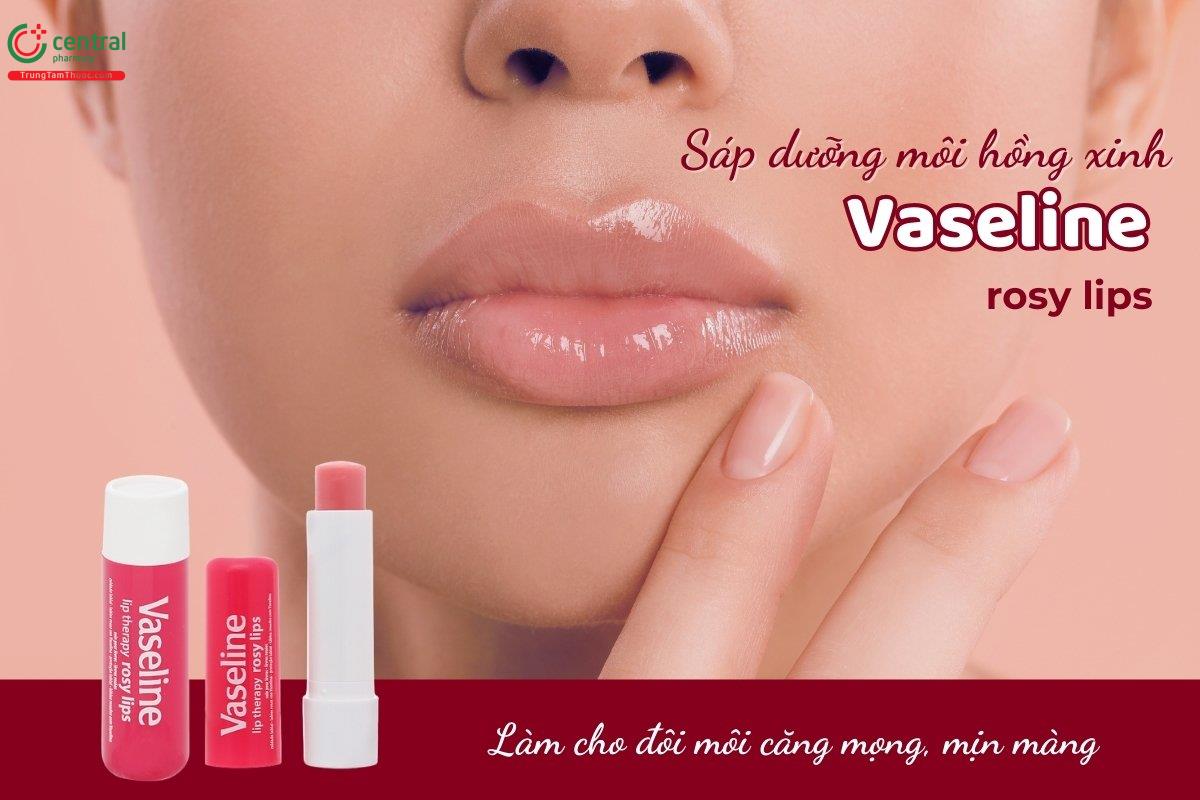 Sáp dưỡng môi hồng xinh Vaseline Rosy Lips giữ ẩm và cung cấp độ ẩm cần thiết, giúp đôi môi luôn mềm mại