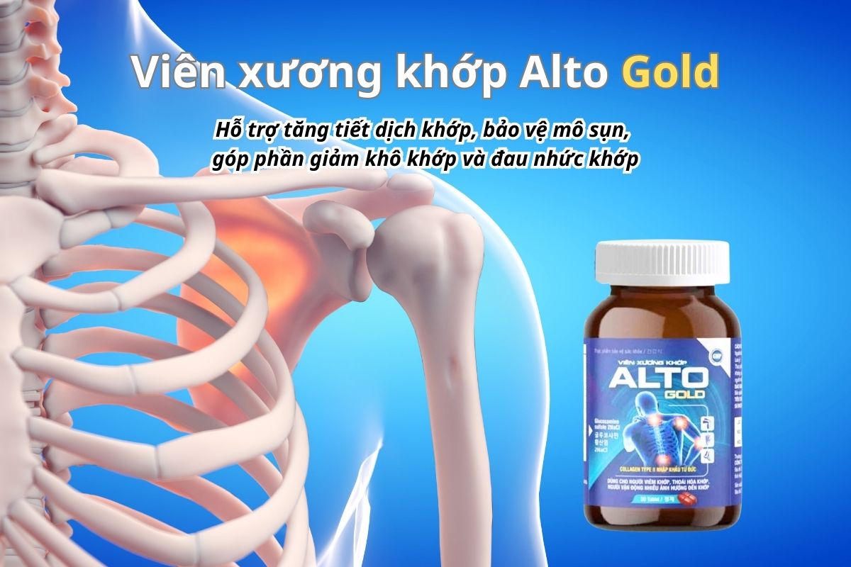 Viên xương khớp Alto Gold hỗ trợ tăng tiết dịch khớp, bảo vệ mô sụn, giảm khô và đau nhức khớp