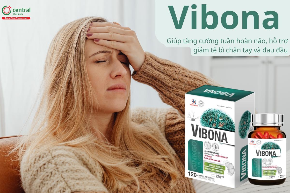 Vibona hỗ trợ tăng cường tuần hoàn não, giúp giảm tê bì chân tay và đau đầu