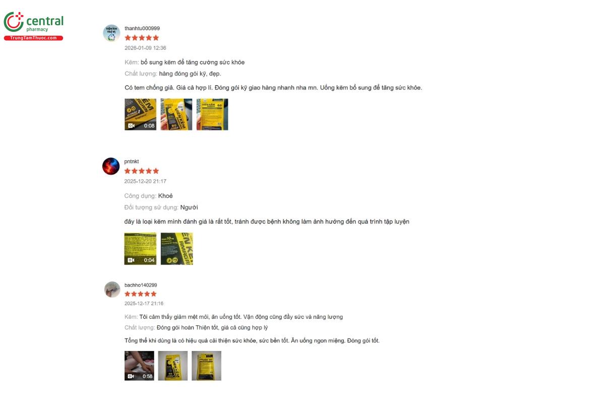 Đánh giá của khách hàng về sản phẩm Viên Kẽm Amagain