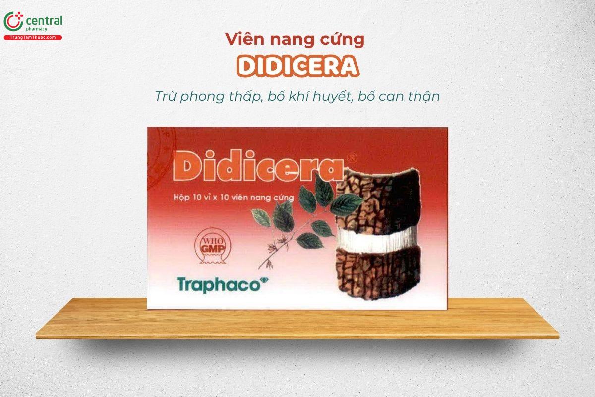 Viên nang cứng Didicera dùng trong các trường hợp: viêm và đau do tổn thương dây thần kinh ngoại biên, đặc biệt là đau thần kinh tọa, viêm khớp và đau nhức xương khớp.