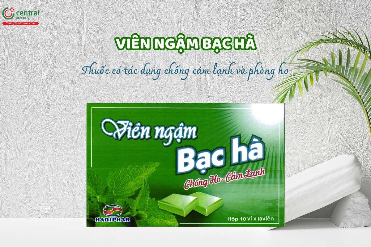 Viên ngậm bạc hà Hadiphar được dùng để chống cảm lạnh và ho với thành phần chính là Menthol, làm giảm các triệu chứng cảm lạnh bằng cách làm thông mũi và giúp loãng đờm.