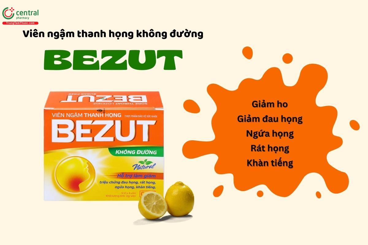 Viên ngậm thanh họng Bezut không đường - Giảm ngứa rát họng, khàn tiếng