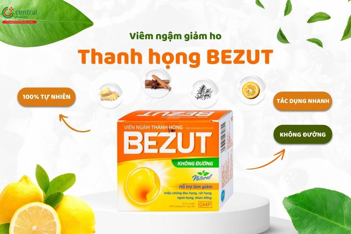 Sản phẩm Viên ngậm thanh họng Bezut không đường có tác dụng gì?