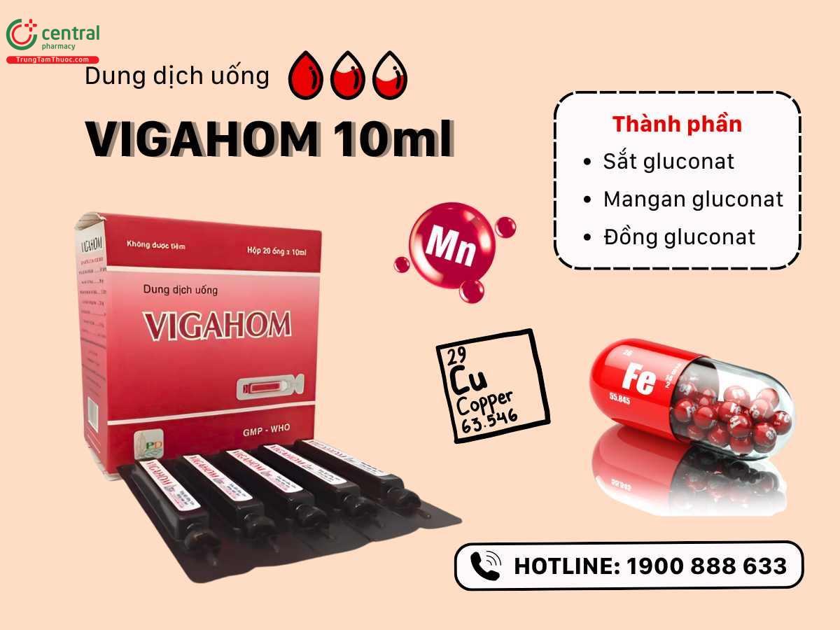 Thuốc Vigahom 10ml điều trị thiếu máu thiếu sắt và dự phòng nguy cơ thiếu sắt