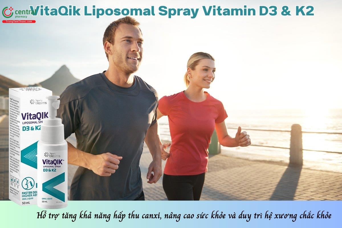 VitaQik Liposomal Spray Vitamin D3 & K2 hỗ trợ hệ xương chắc khỏe