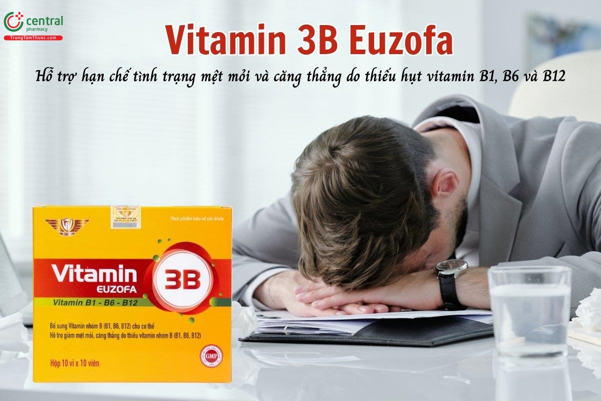 Vitamin 3B Euzofa hỗ trợ hạn chế mệt mỏi và căng thẳng do thiếu hụt vitamin B1, B6 và B12