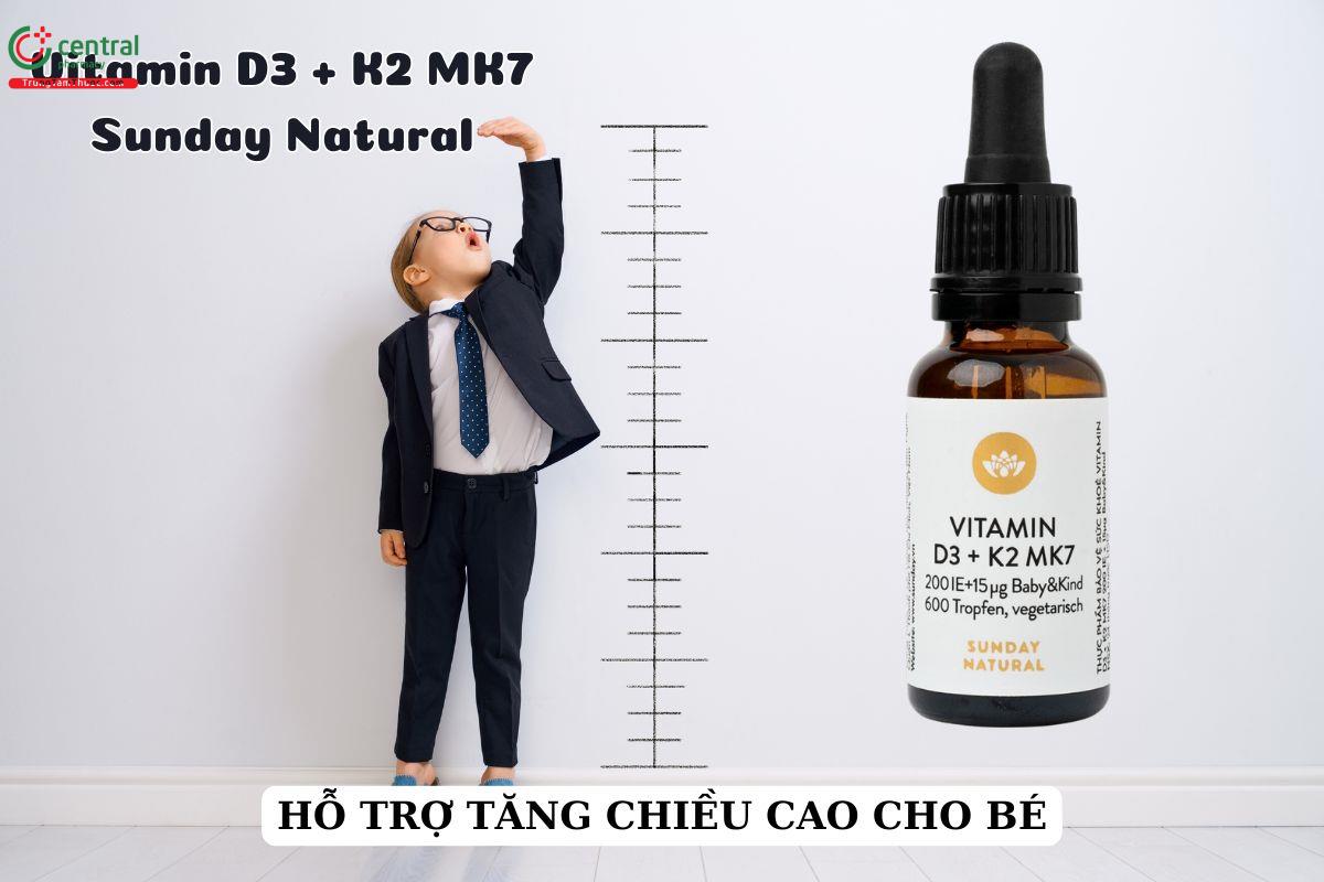 Vitamin D3 + K2 MK7 Sunday Natural Đức hỗ trợ tăng chiều cao cho bé