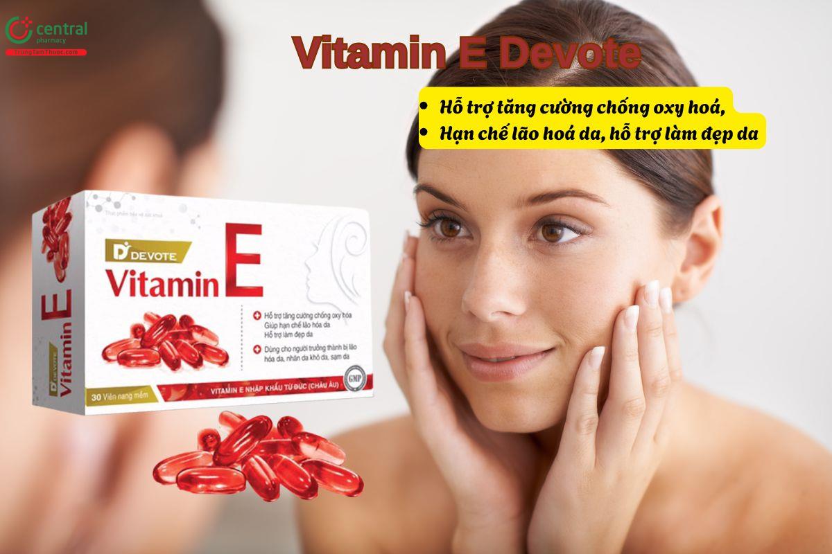 Viên uống Vitamin E Devote giúp hạn chế lão hoá da, sạm da, khô da,...