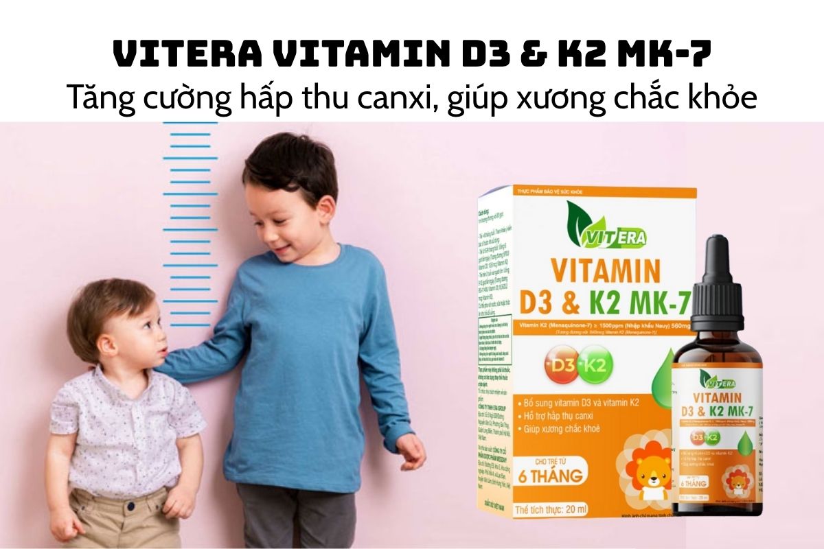 Vitera Vitamin D3 & K2 MK-7 - Hỗ trợ giảm nguy cơ còi xương