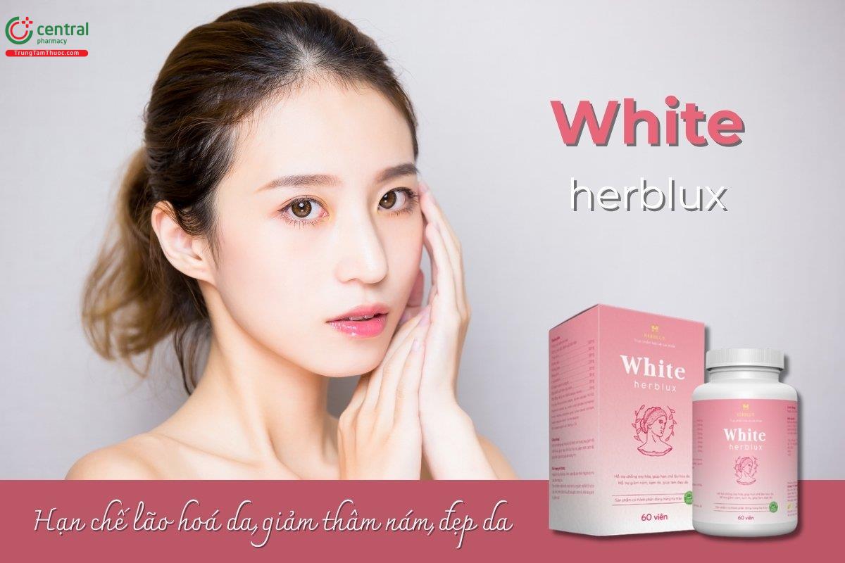 White Herblux giúp tăng cường khả năng chống oxy hóa, hỗ trợ cải thiện tình trạng rối loạn nội tiết tố nữ, góp phần làm chậm quá trình lão hóa da, hỗ trợ làm mờ nám, sạm.