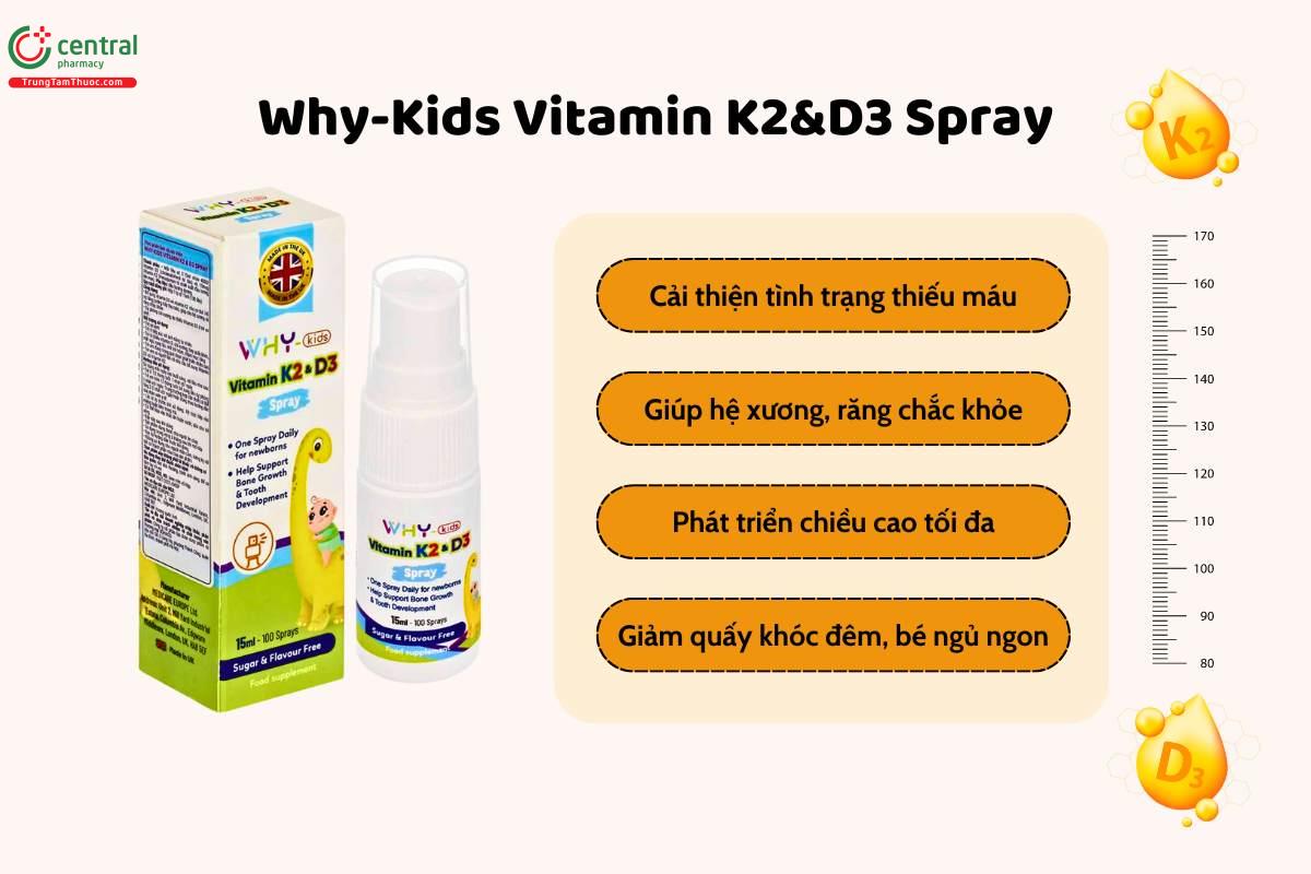 Why-Kids Vitamin K2&D3 Spray giúp phát triển hệ xương, răng cho trẻ