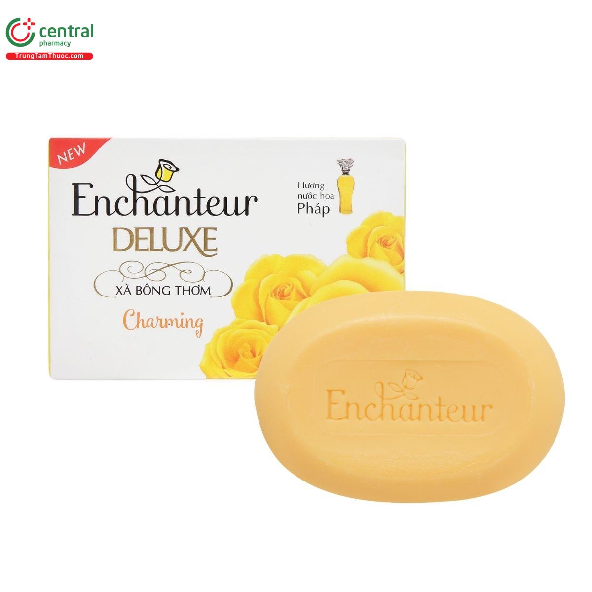 Xà bông thơm Enchanteur Deluxe Charming giúp làm sạch da một cách nhẹ nhàng, mang lại cảm giác mềm mại và mịn màng, chứa tinh dầu nước hoa giúp lưu giữ hương thơm quyến rũ.