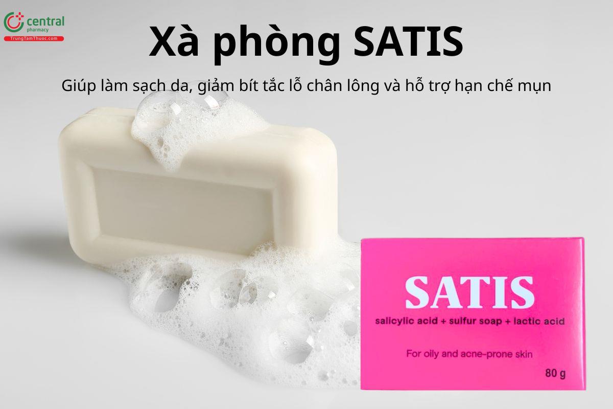 Xà phòng SATIS giúp làm sạch da, giảm bít tắc lỗ chân lông, hạn chế mụn
