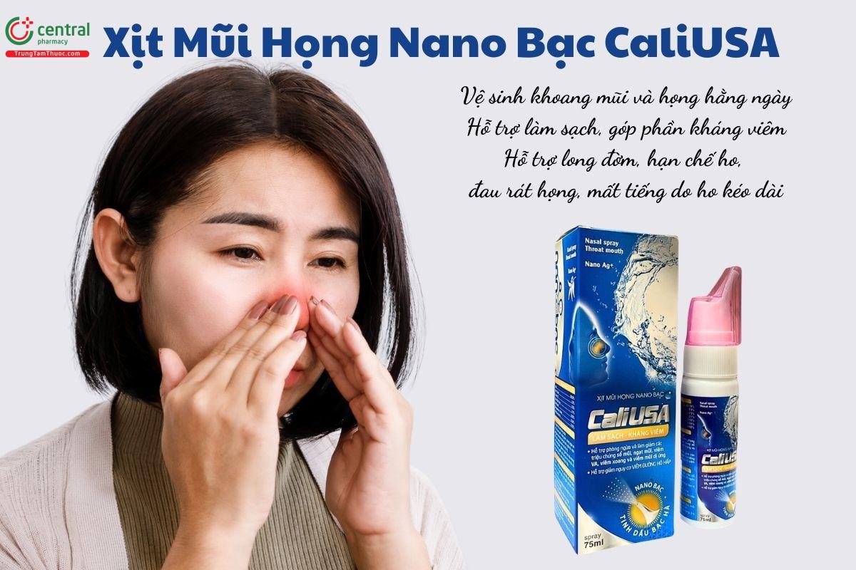 Xịt Mũi Họng Nano Bạc CaliUSA giúp vệ sinh khoang mũi và họng, hỗ trợ làm sạch, góp phần kháng viêm