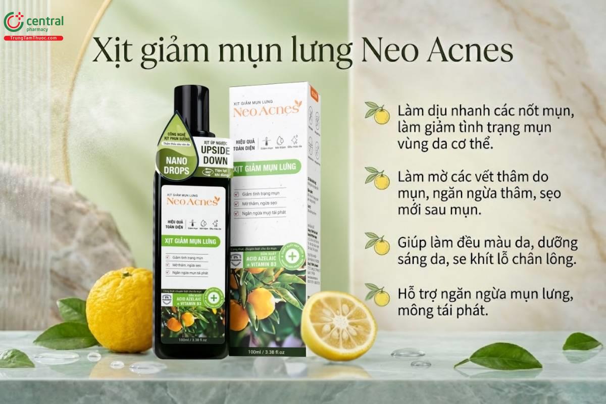 Xịt giảm mụn lưng Neo Acnes cải thiện mụn trên cơ thể, giảm thâm sau mụn