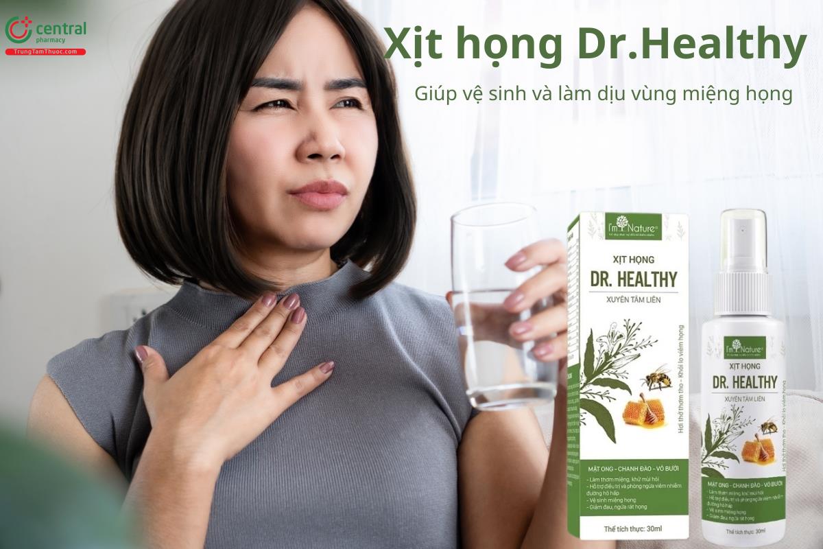 Xịt họng Dr.Healthy giúp vệ sinh và làm dịu vùng miệng họng