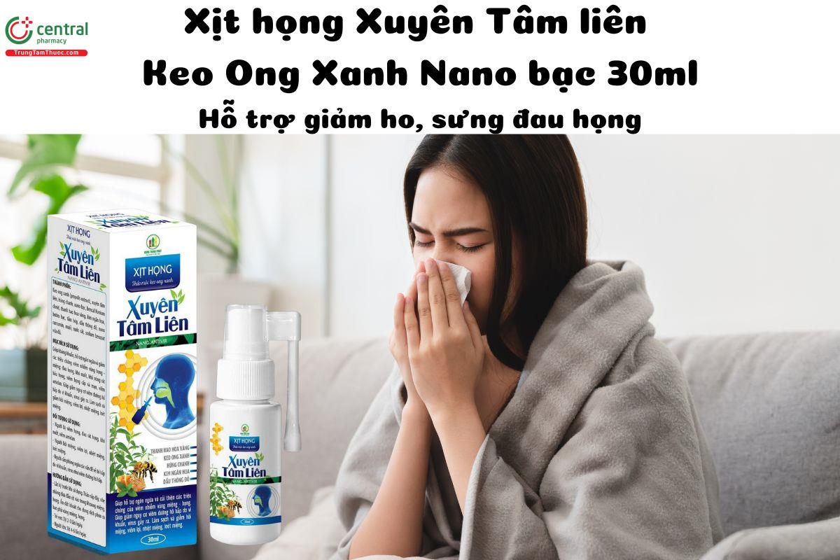 Xịt họng Xuyên Tâm liên Keo Ong Xanh Nano bạc 30ml làm dịu mát họng