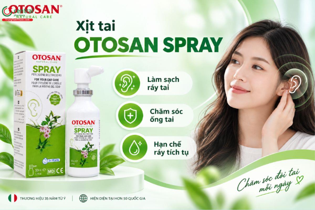 Xịt tai Otosan giúp vệ sinh tai hằng ngày, hỗ trợ loại bỏ ráy tai