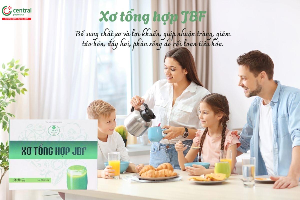 Xơ tổng hợp JBF bổ sung chất xơ và lợi khuẩn, giúp nhuận tràng, giảm táo bón, đầy hơi, phân sống do rối loạn tiêu hóa