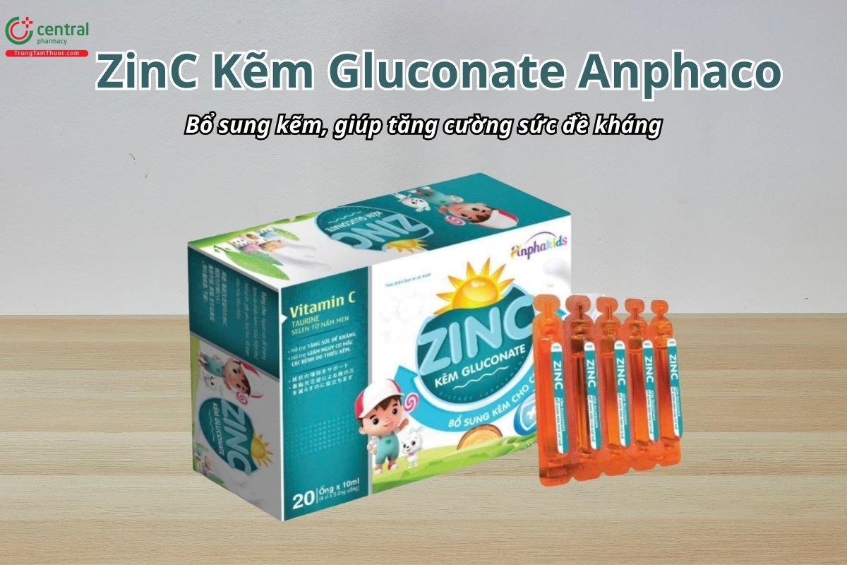 ZinC Kẽm Gluconate Anphaco hỗ trợ bổ sung kẽm và vi chất cần thiết cho cơ thể, góp phần tăng cường sức đề kháng và cải thiện tình trạng thiếu hụt vi chất