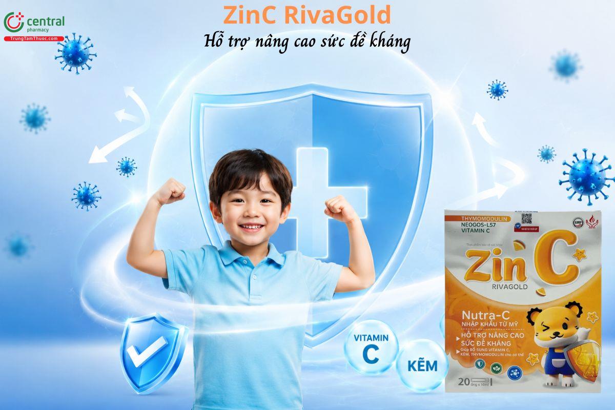 ZinC RivaGold - Bổ sung kẽm, vitamin C, nâng cao sức đề kháng
