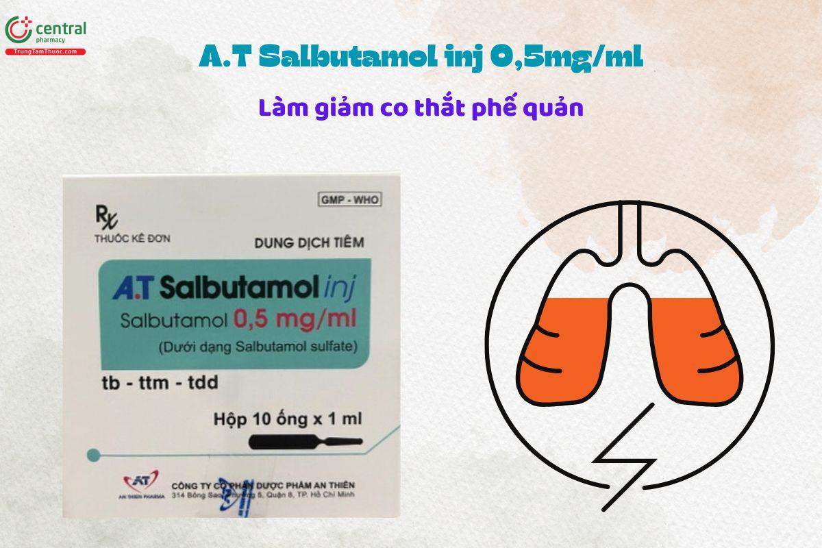 Thuốc A.T Salbutamol inj 0,5mg/ml làm giảm co thắt phế quản