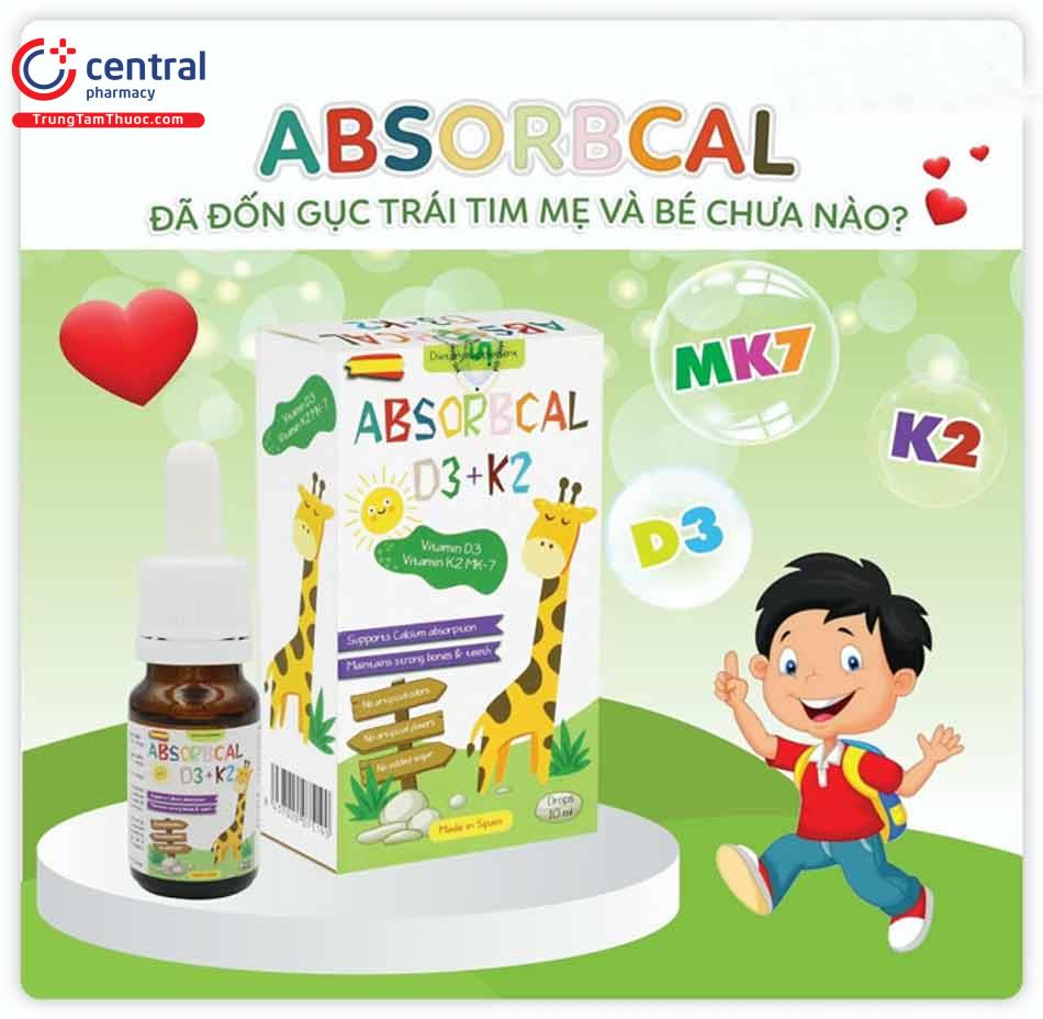 Absorbcal D3+K2 Imochild được biết đến khá phổ biến với công dụng bổ sung vitamin D3 và vitamin K2 cho cơ thể