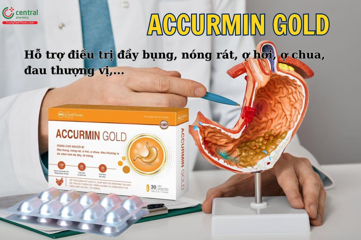 Viên uống Accurmin Gold hỗ trợ điều trị tình trạng đau rát, ợ hơi, ợ chua