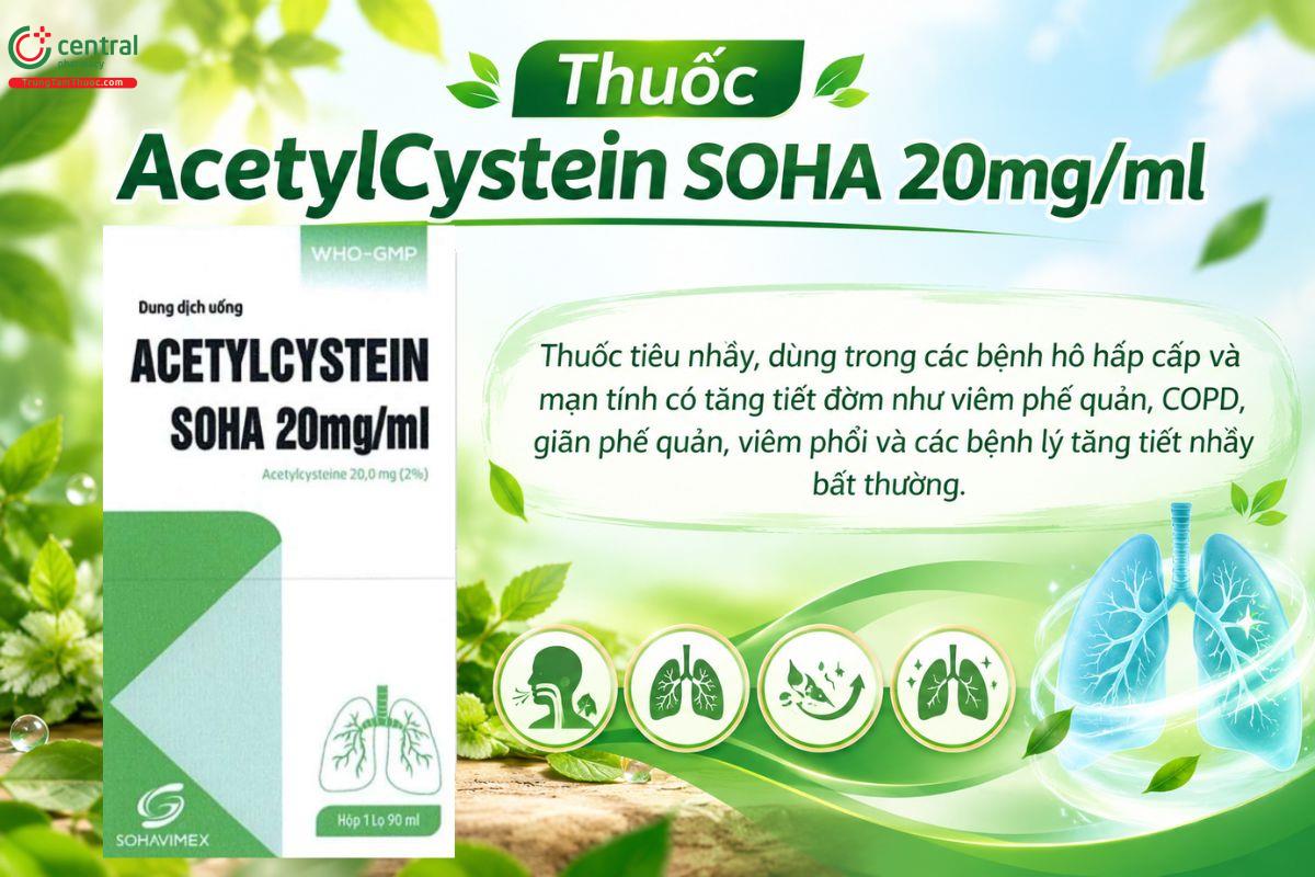 Thuốc Acetylcystein SOHA 20mg/ml tiêu nhầy, hỗ trợ điều trị bệnh hô hấp 